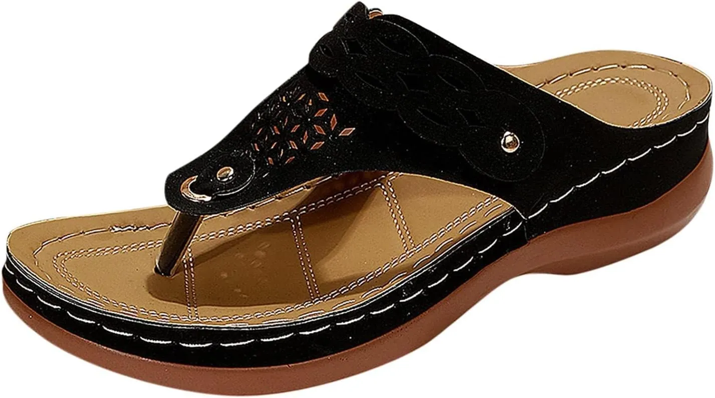 Orthopedic Wedge Sandals for Women Flip Flops Arch Support Wedge Sandals Comfortable Slip on Beach Shoes