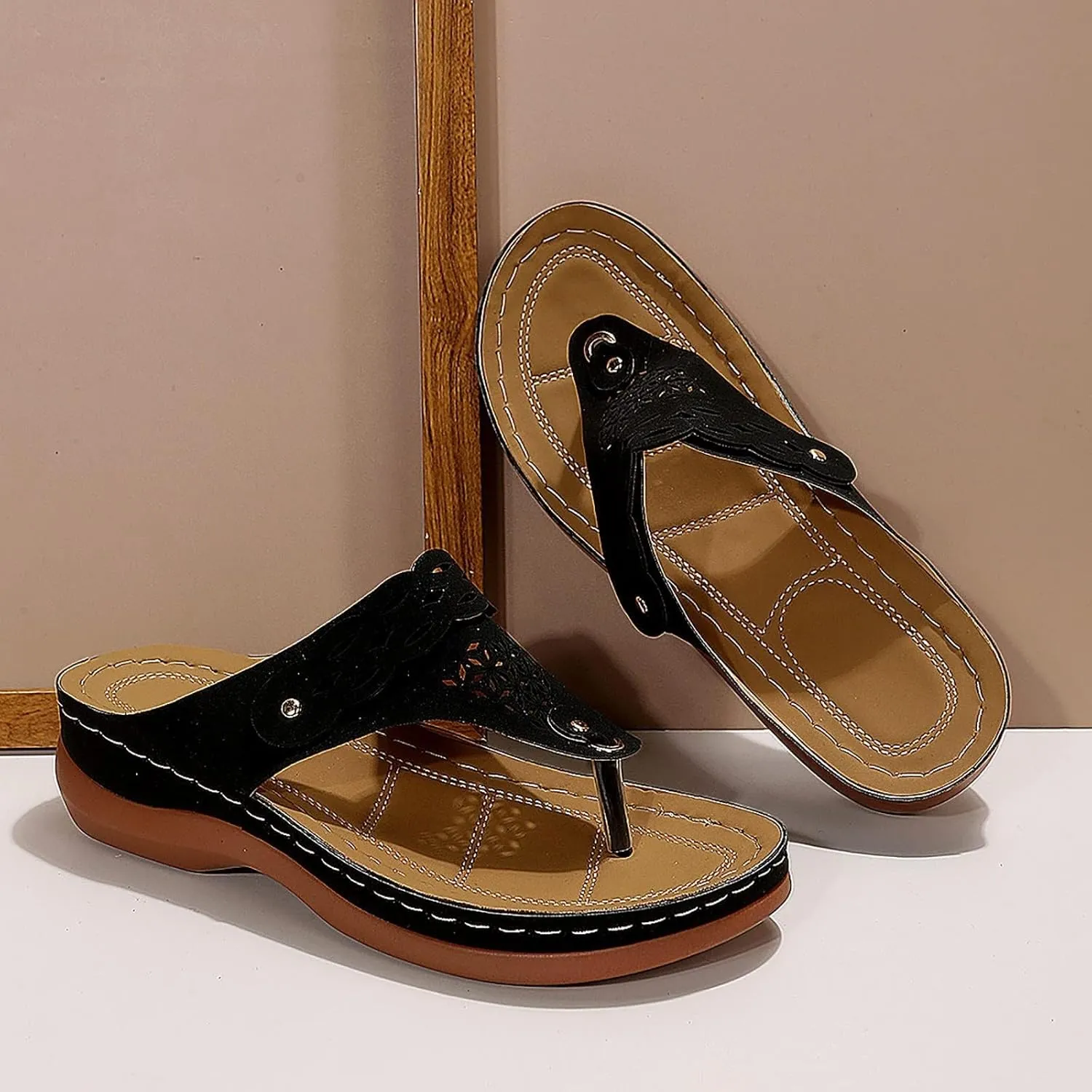 Orthopedic Wedge Sandals for Women Flip Flops Arch Support Wedge Sandals Comfortable Slip on Beach Shoes