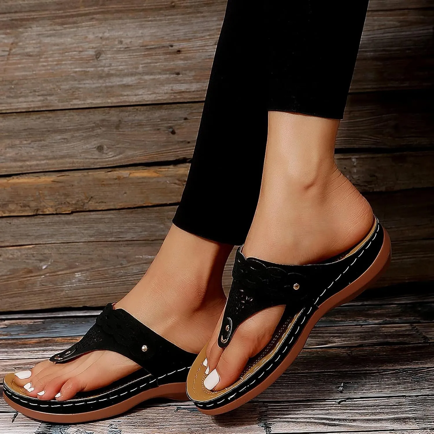 Orthopedic Wedge Sandals for Women Flip Flops Arch Support Wedge Sandals Comfortable Slip on Beach Shoes
