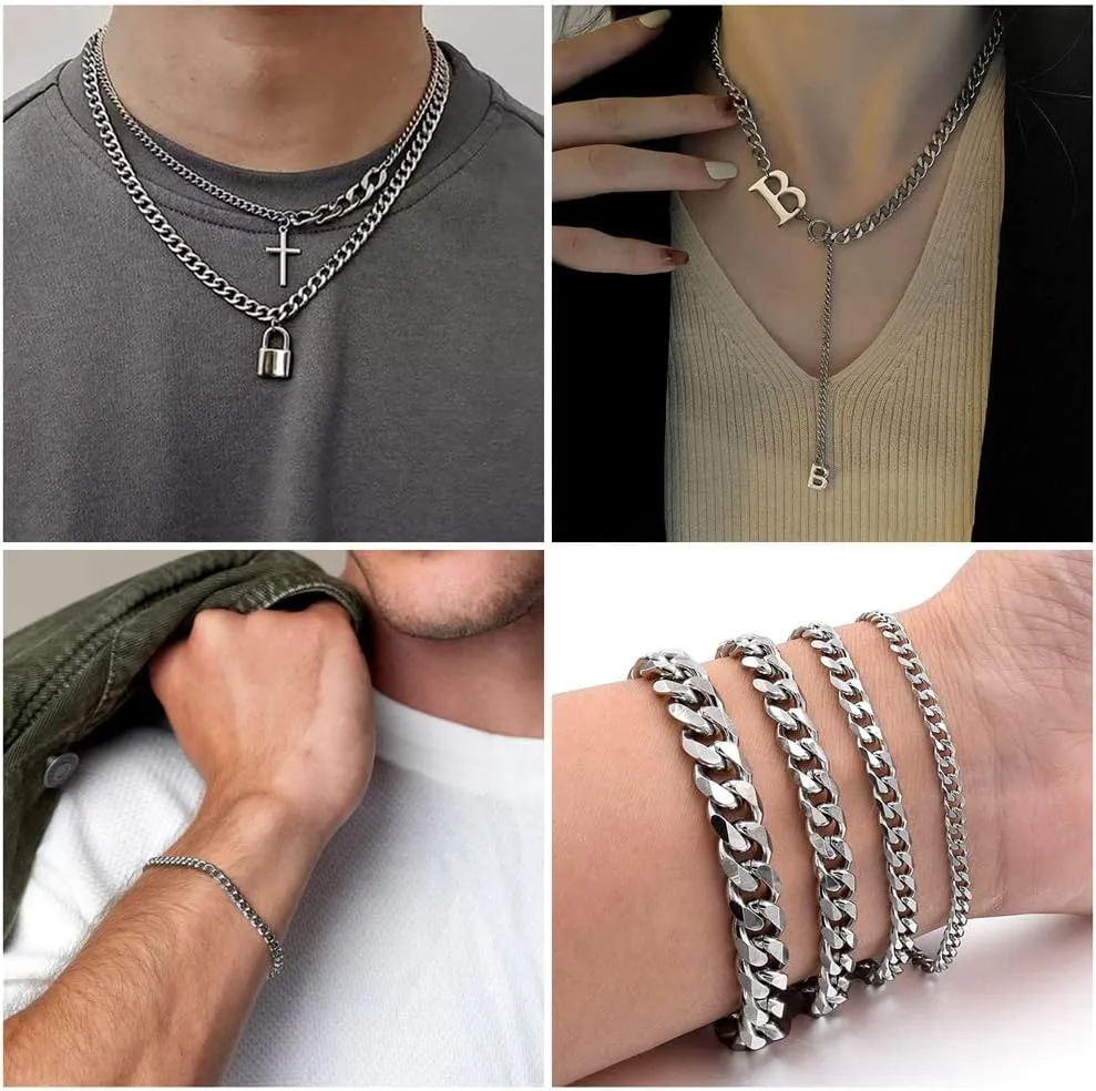 Pandahall 16.4 Feet Stainless Steel Cuban Link Chains Unwelded Metal Necklace Jewelry Chains for Jewelry Making Men Womens Bracelet with Spool Roll, 8x6.3x3mm