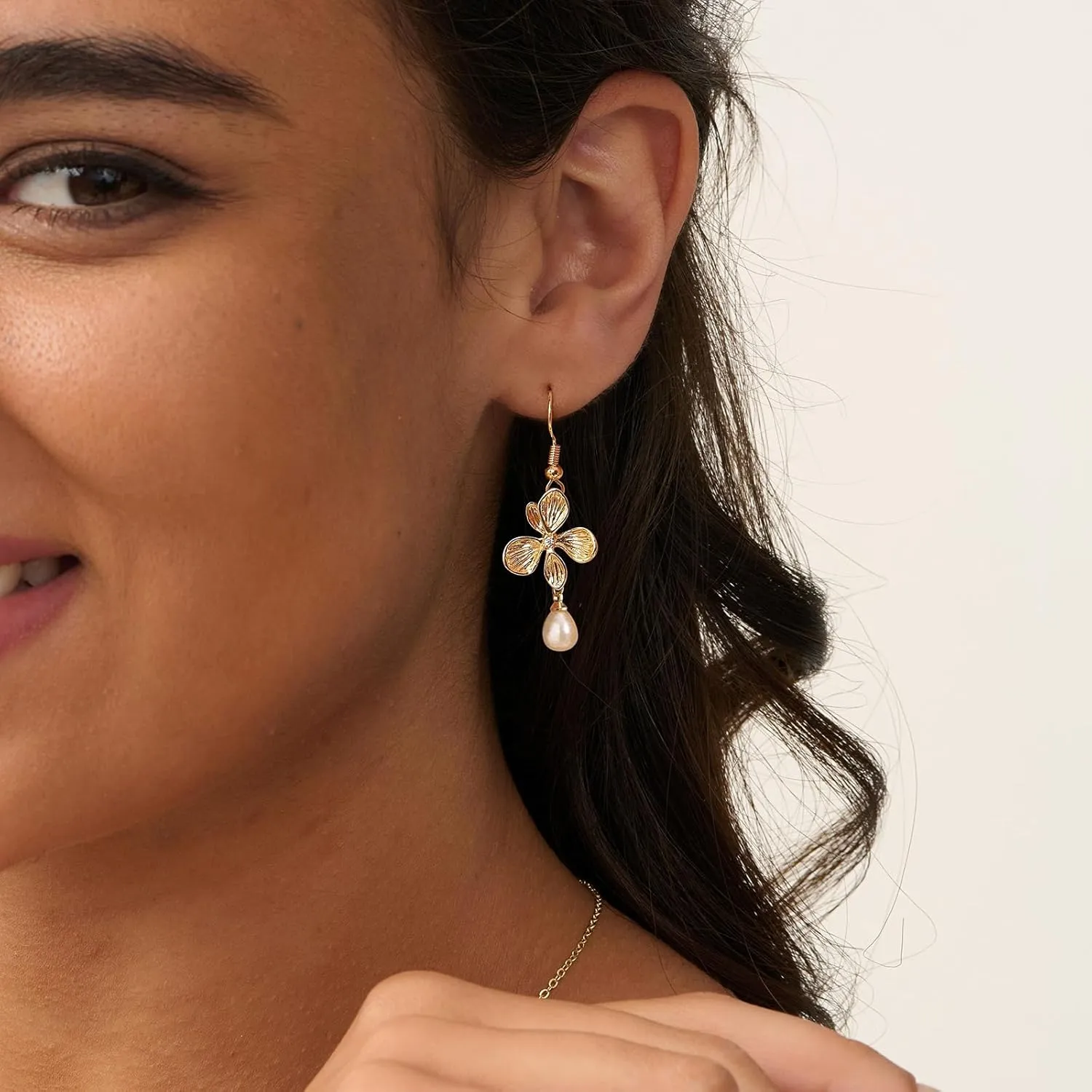 Pearl Earrings for Women - 14K Gold Plated Bridal Pearl Drop Earrings Elegant Wedding Studs for Brides