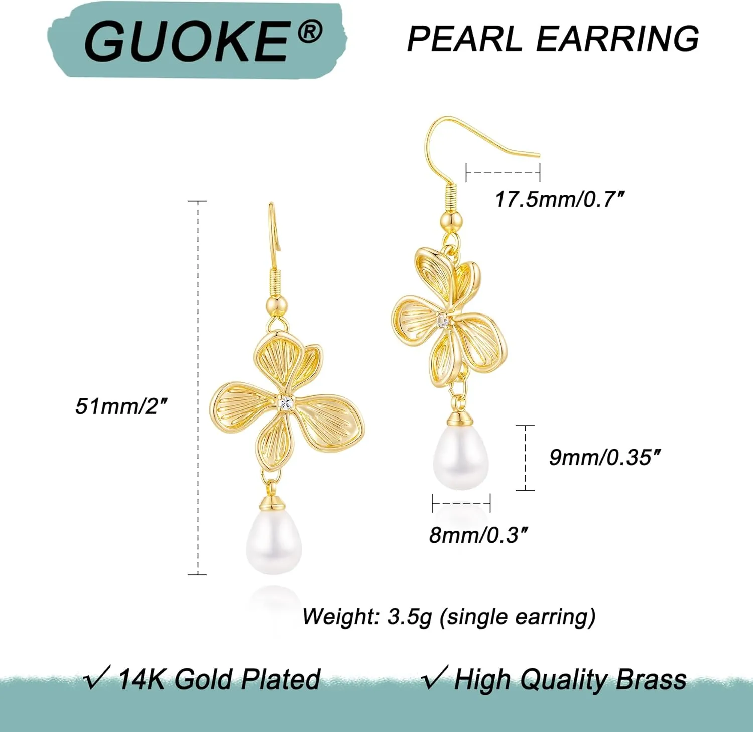Pearl Earrings for Women - 14K Gold Plated Bridal Pearl Drop Earrings Elegant Wedding Studs for Brides