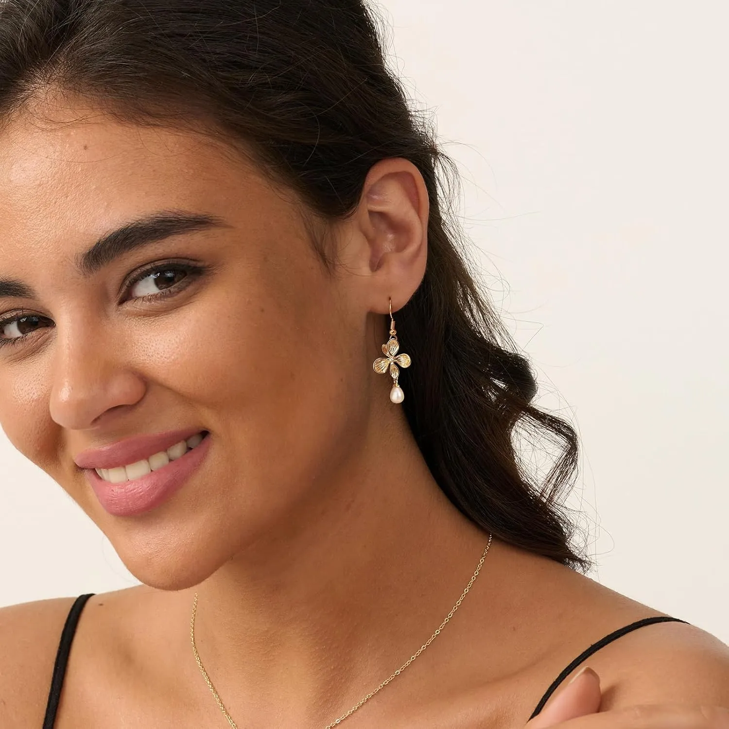 Pearl Earrings for Women - 14K Gold Plated Bridal Pearl Drop Earrings Elegant Wedding Studs for Brides