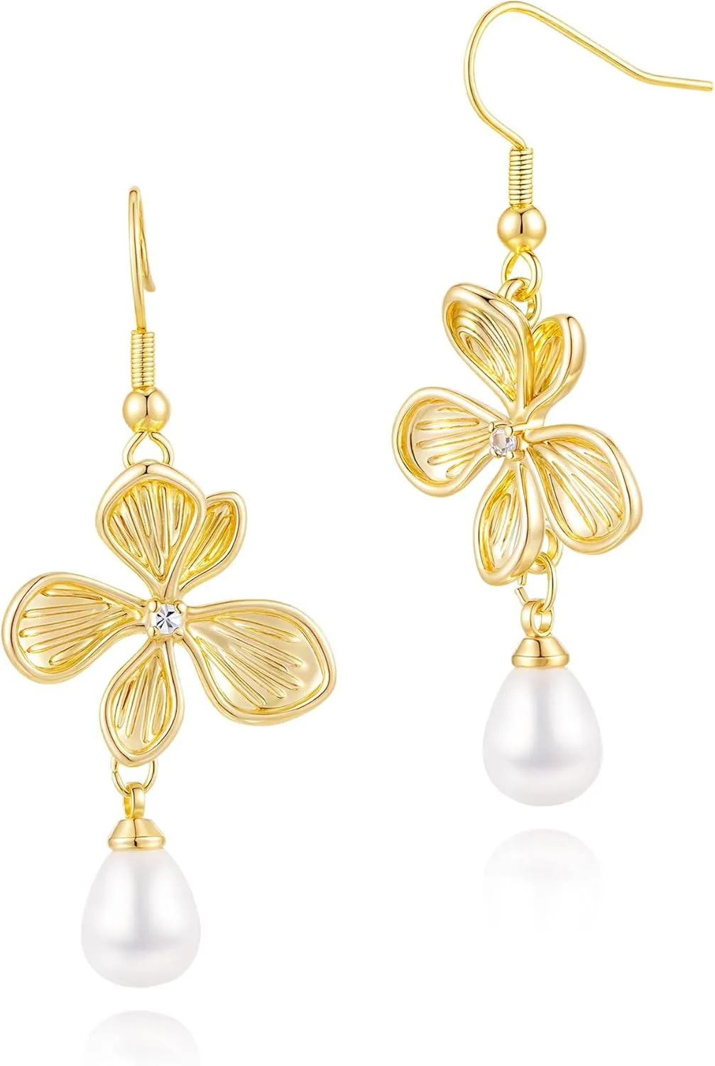 Pearl Earrings for Women - 14K Gold Plated Bridal Pearl Drop Earrings Elegant Wedding Studs for Brides