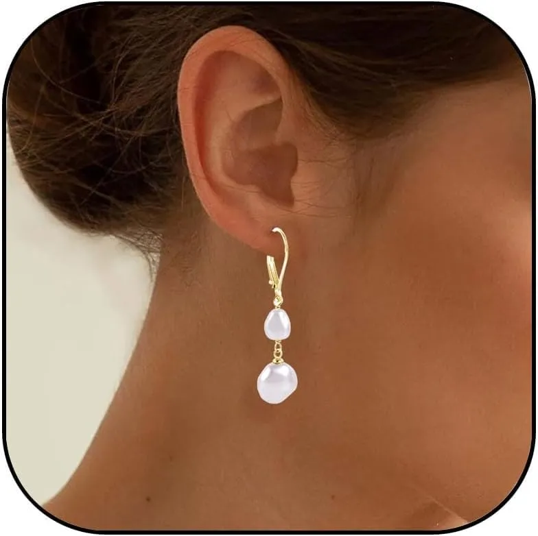 Pearl Earrings for Women Baroque Pearl Dangle Earrings Double Pearl Drop Earrings Wedding Bridal Earrings for Women Jewelry