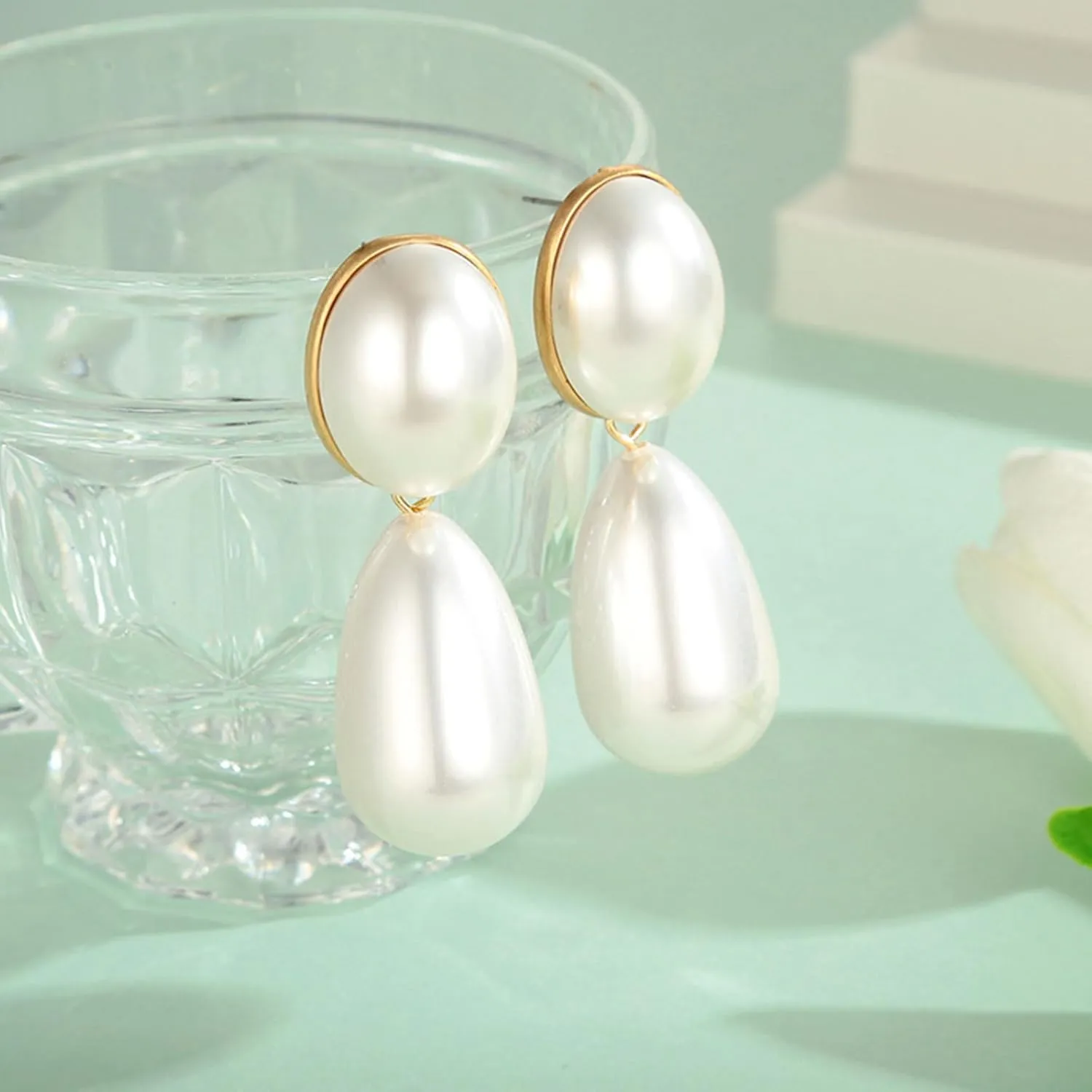 Pearl Earrings for Women Big Pearl Drop Earrings Dainty Gold Pearl Earrings Prom Wedding Earrings for Bride Jewelry Gifts