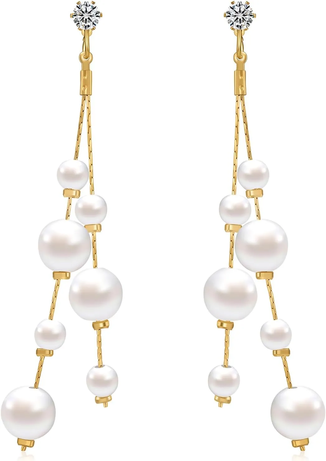 Pearl Earrings for Women Dangling Long Pearl Drop Dangle Earrings Statement Elegant Dangly Prom Wedding