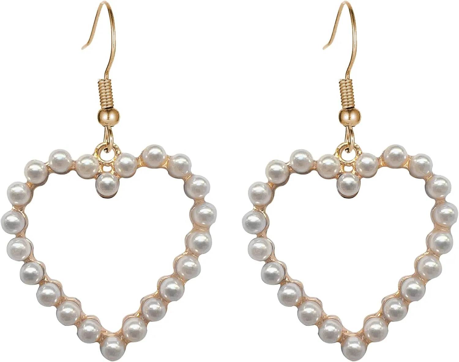Pearl Heart Drop Earrings for Women,Vintage Heart Dangle Earrings,Pearl Heart Hoop Earrings