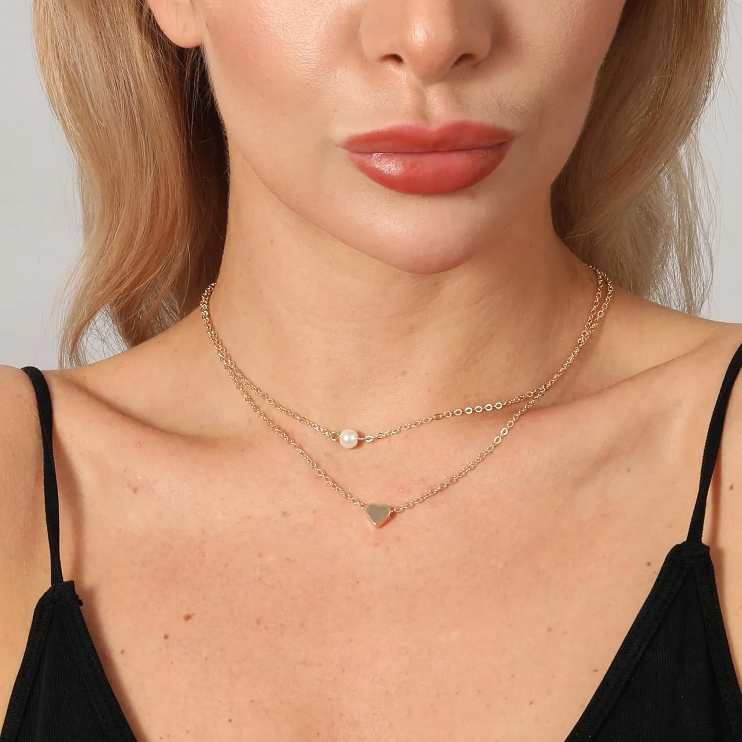 Pearl Necklaces for Women 14k Gold Plated Dainty Choker Layered Pearls Pendant Necklace for Girls Cute Simple Faux Pearl Necklace Trendy Thin Small Drop Chain Wedding Prom Bridal Jewelry Gift