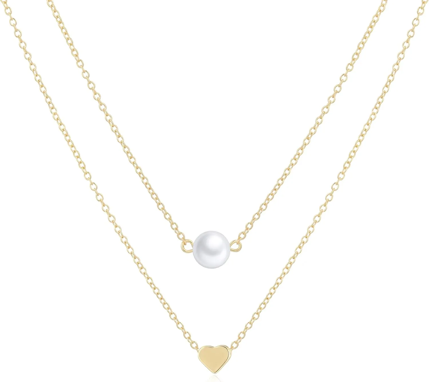 Pearl Necklaces for Women 14k Gold Plated Dainty Choker Layered Pearls Pendant Necklace for Girls Cute Simple Faux Pearl Necklace Trendy Thin Small Drop Chain Wedding Prom Bridal Jewelry Gift
