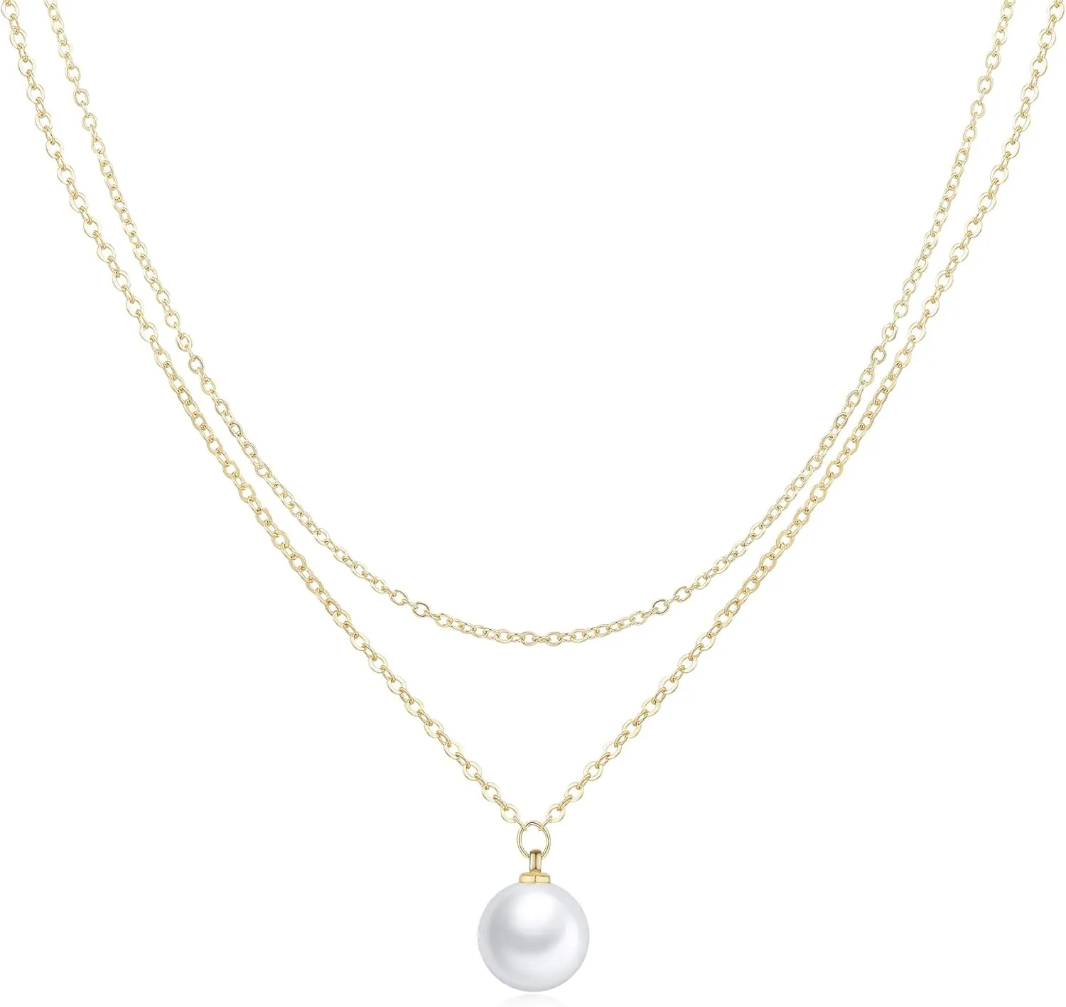 Pearl Necklaces for Women 14k Gold Plated Dainty Choker Layered Pearls Pendant Necklace for Girls Cute Simple Faux Pearl Necklace Trendy Thin Small Drop Chain Wedding Prom Bridal Jewelry Gift