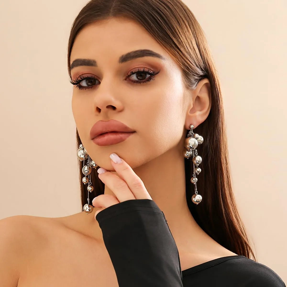 Pearl Tassel Chain Statement Earrings for Women Long Pearl Ball Drop Earrings Bridal Wedding Prom Beaded Tassel Drop Earrings Valentine's Day Mother's Day Jewelry