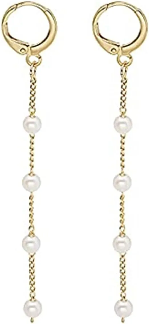 Pearl Tassel Earrings Baroque Cultured Dangle Drop Earrings for Women Dainty Chain Stud Jewelry for Wedding