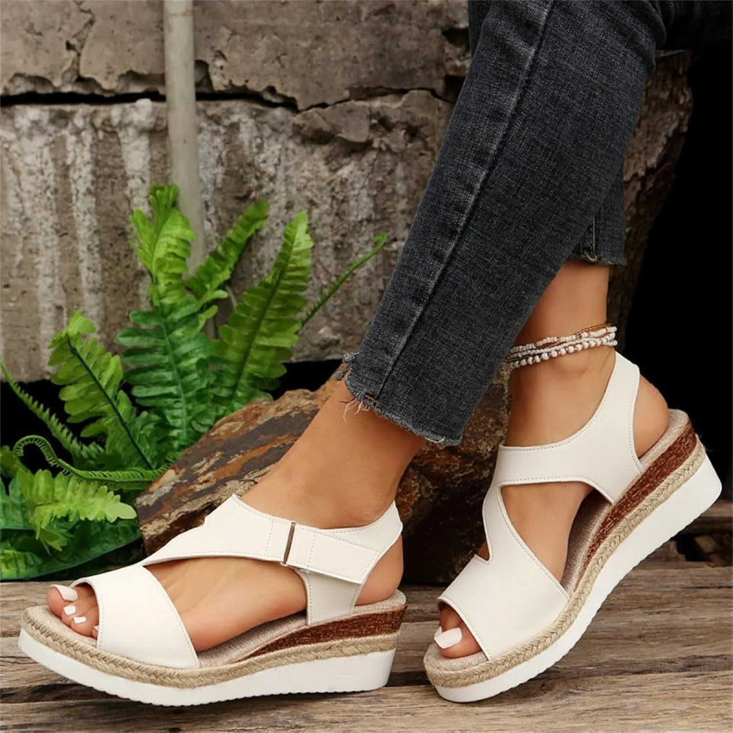 Platform Wedge Sandals for Women Casual Open Toe Adjustable Ankle Sandals Comfortable Arch Support Walking Shoes Summer Beach Shoes