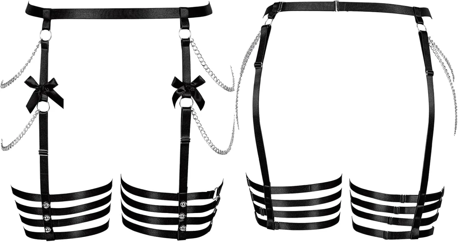 Plus Size Women Leg Garter Bow Belts Chain Waist Belts Harness Garter Belts Body Belts Halloween Rave Clothing