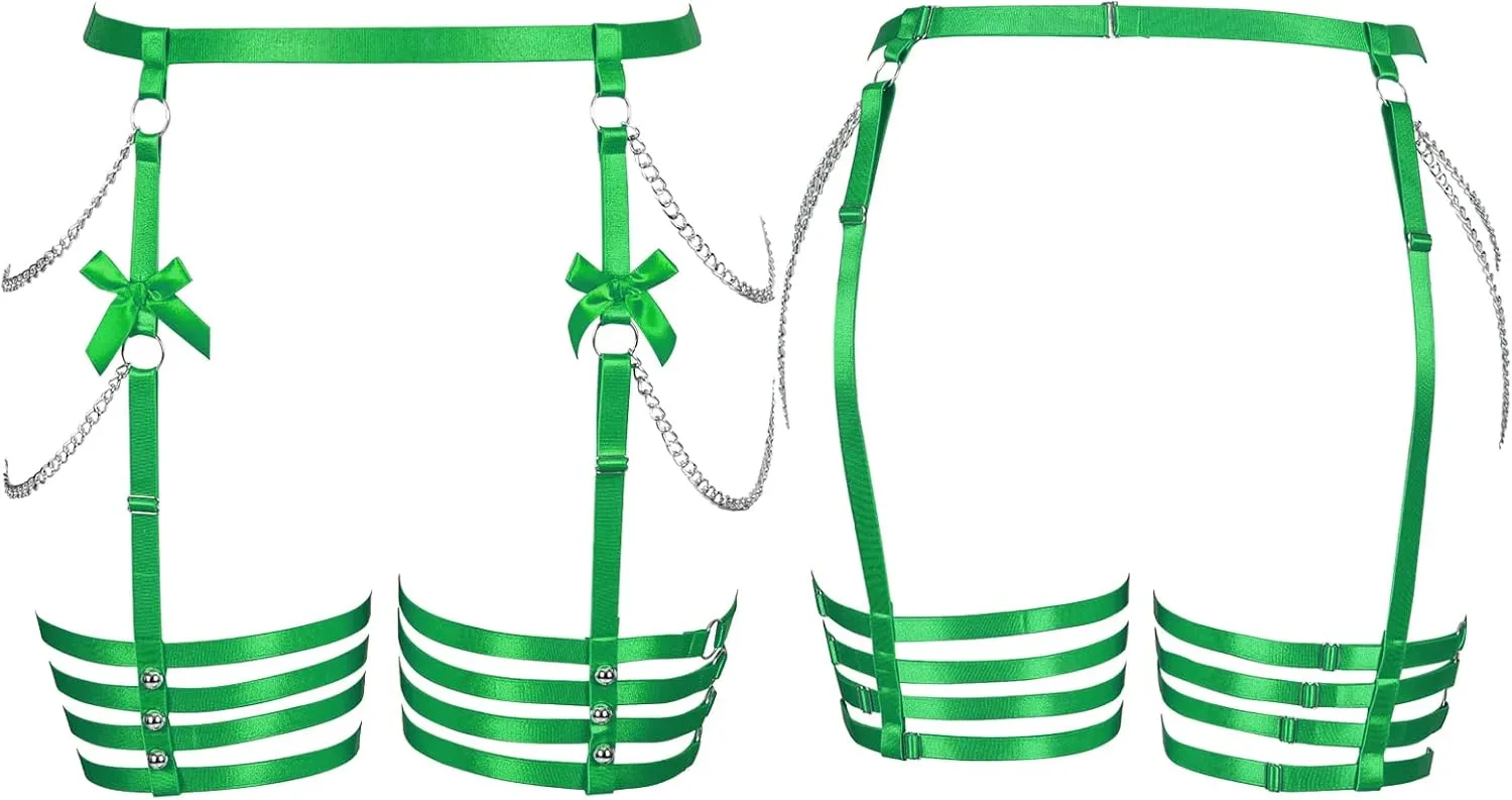 Plus Size Women Leg Garter Bow Belts Chain Waist Belts Harness Garter Belts Body Belts Halloween Rave Clothing