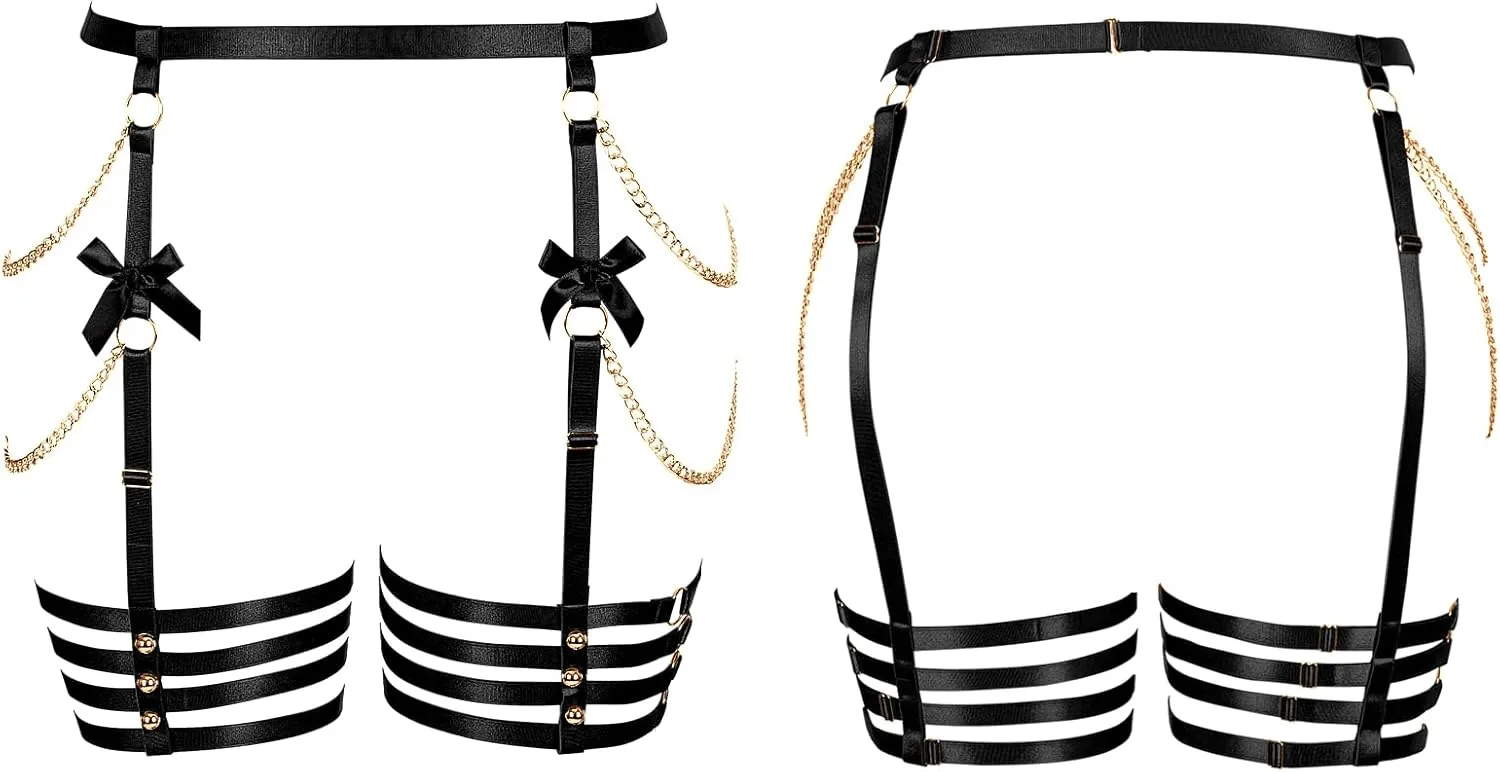 Plus Size Women Leg Garter Bow Belts Chain Waist Belts Harness Garter Belts Body Belts Halloween Rave Clothing
