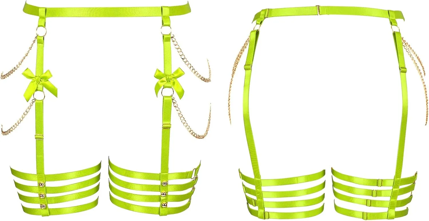 Plus Size Women Leg Garter Bow Belts Chain Waist Belts Harness Garter Belts Body Belts Halloween Rave Clothing
