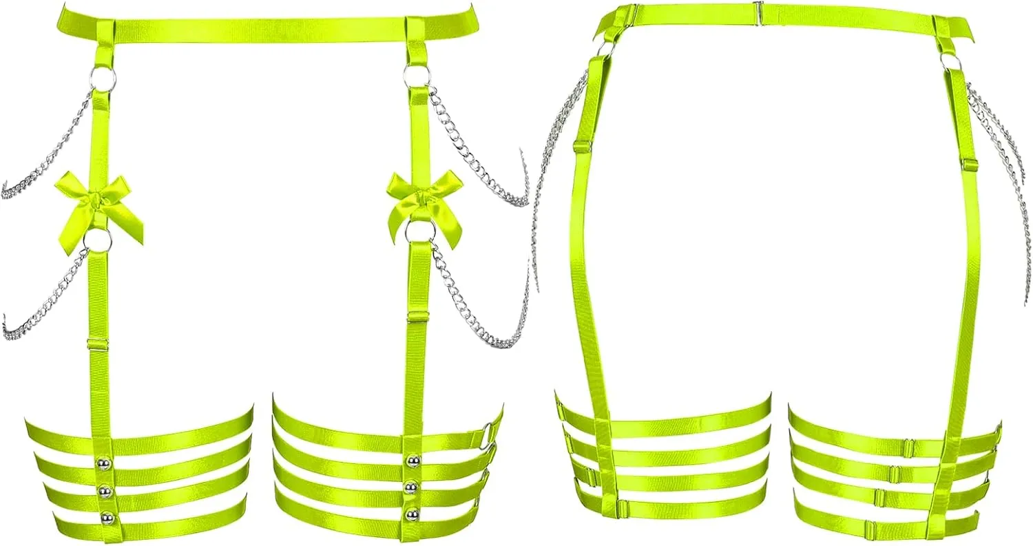 Plus Size Women Leg Garter Bow Belts Chain Waist Belts Harness Garter Belts Body Belts Halloween Rave Clothing