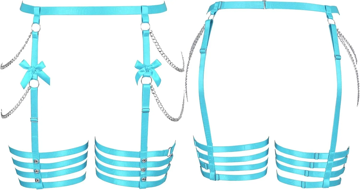 Plus Size Women Leg Garter Bow Belts Chain Waist Belts Harness Garter Belts Body Belts Halloween Rave Clothing