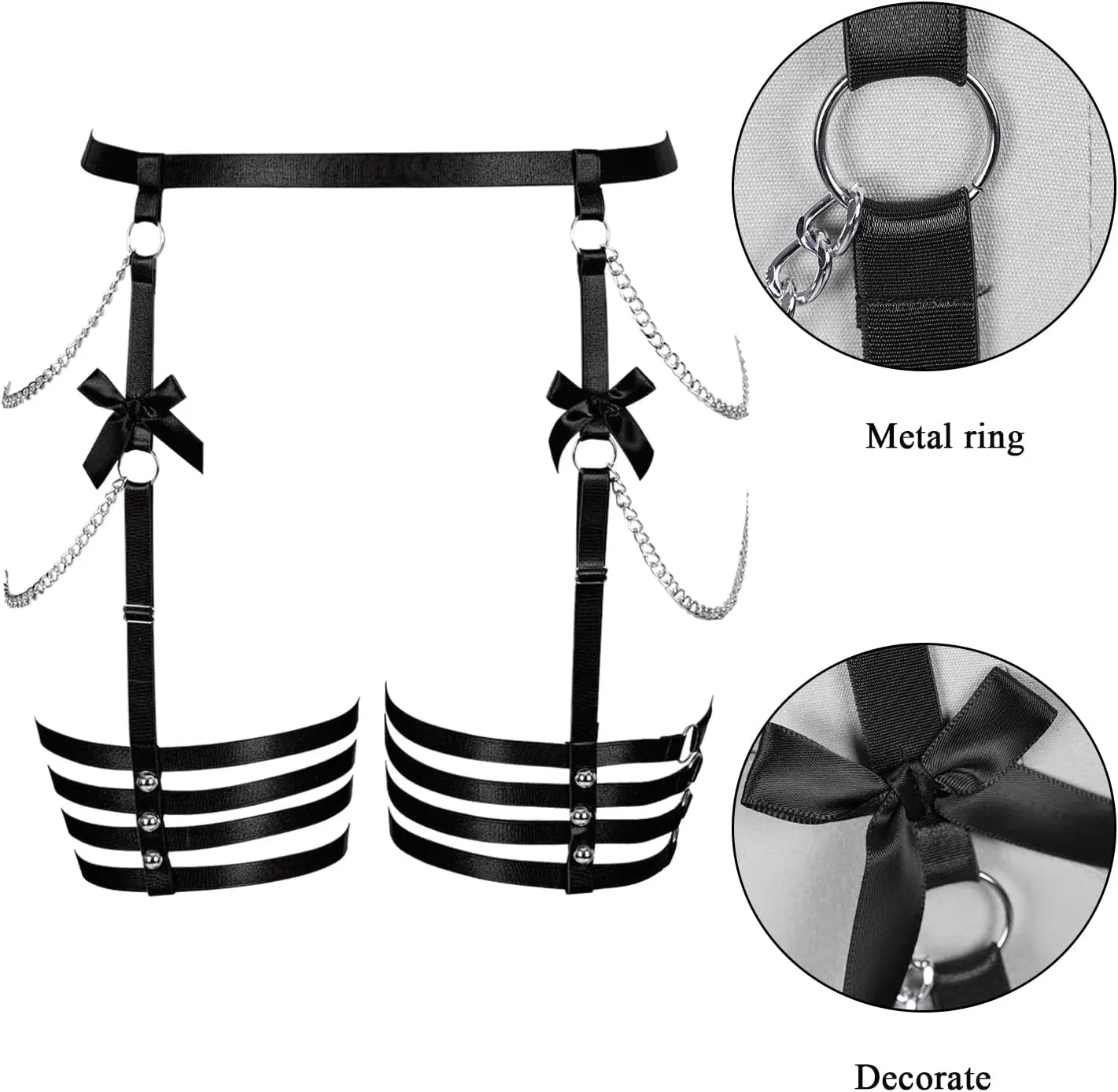 Plus Size Women Leg Garter Bow Belts Chain Waist Belts Harness Garter Belts Body Belts Halloween Rave Clothing