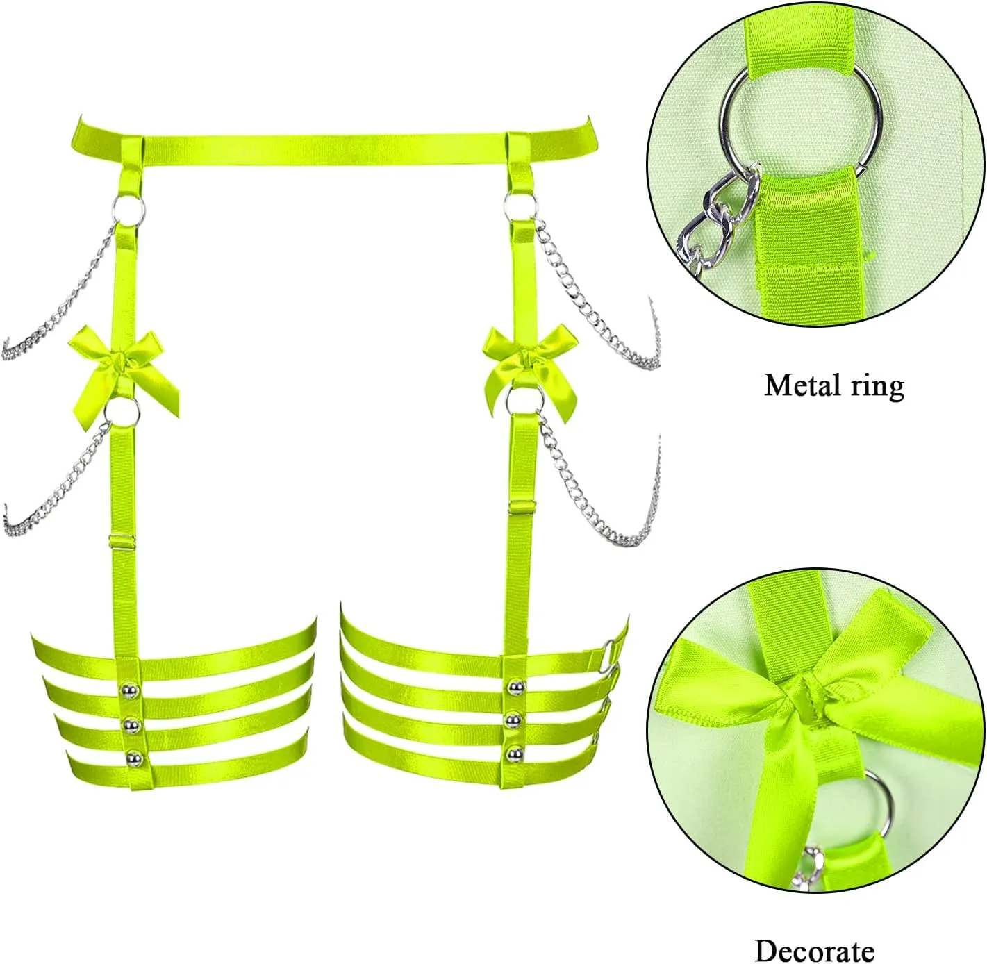 Plus Size Women Leg Garter Bow Belts Chain Waist Belts Harness Garter Belts Body Belts Halloween Rave Clothing