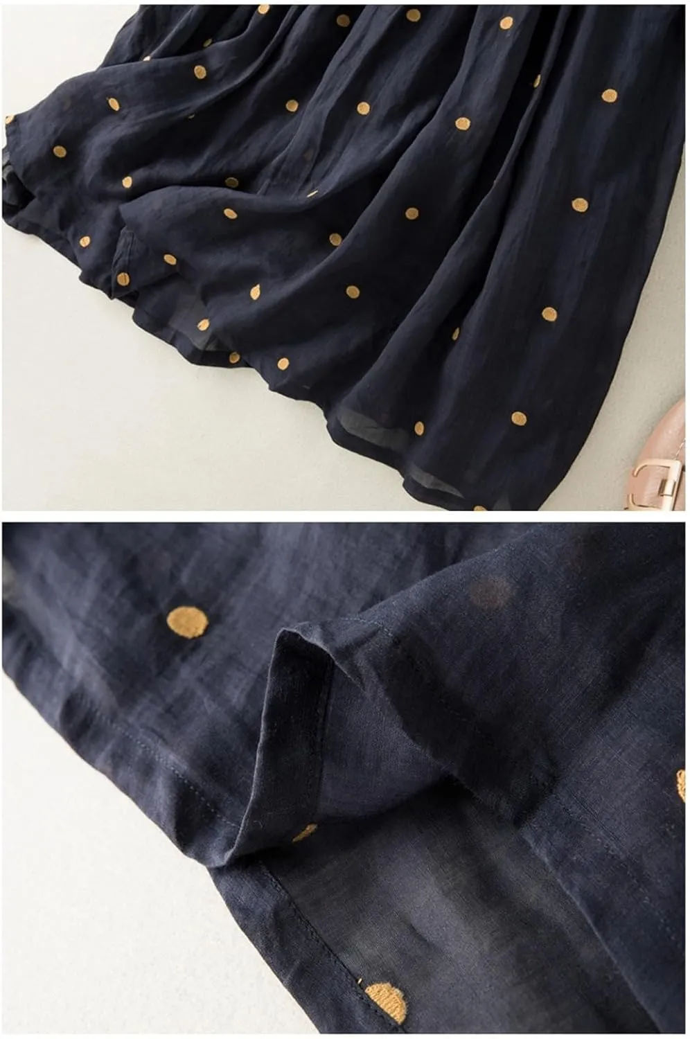 Polka Dot Skirts for Women Midi Length Casual Drawstring Elastic Waisted Swing A-Line Pleated Skirt