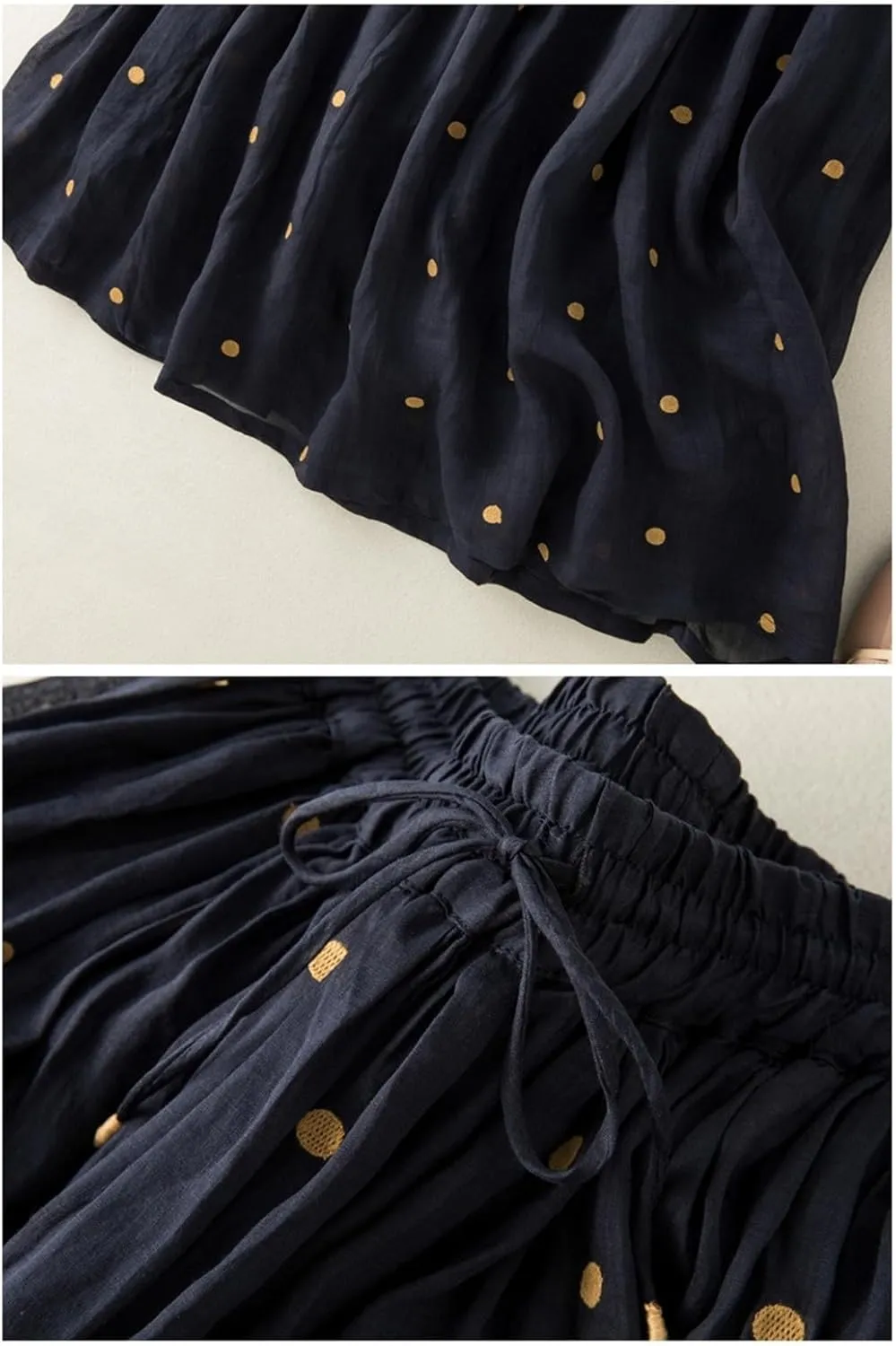 Polka Dot Skirts for Women Midi Length Casual Drawstring Elastic Waisted Swing A-Line Pleated Skirt