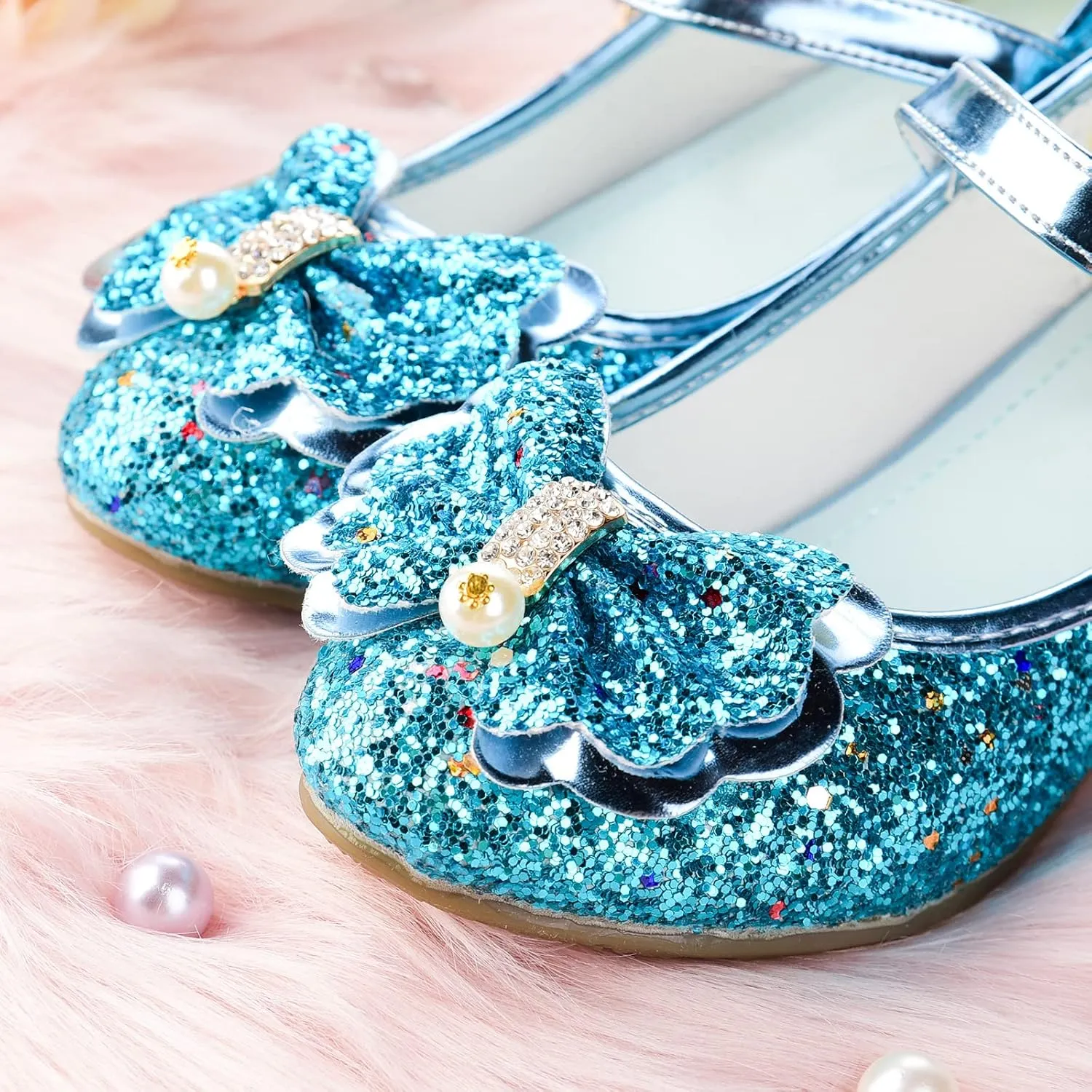 Princess Dress Shoes Flower Girls Low Heel Glitter Party Mary Jane