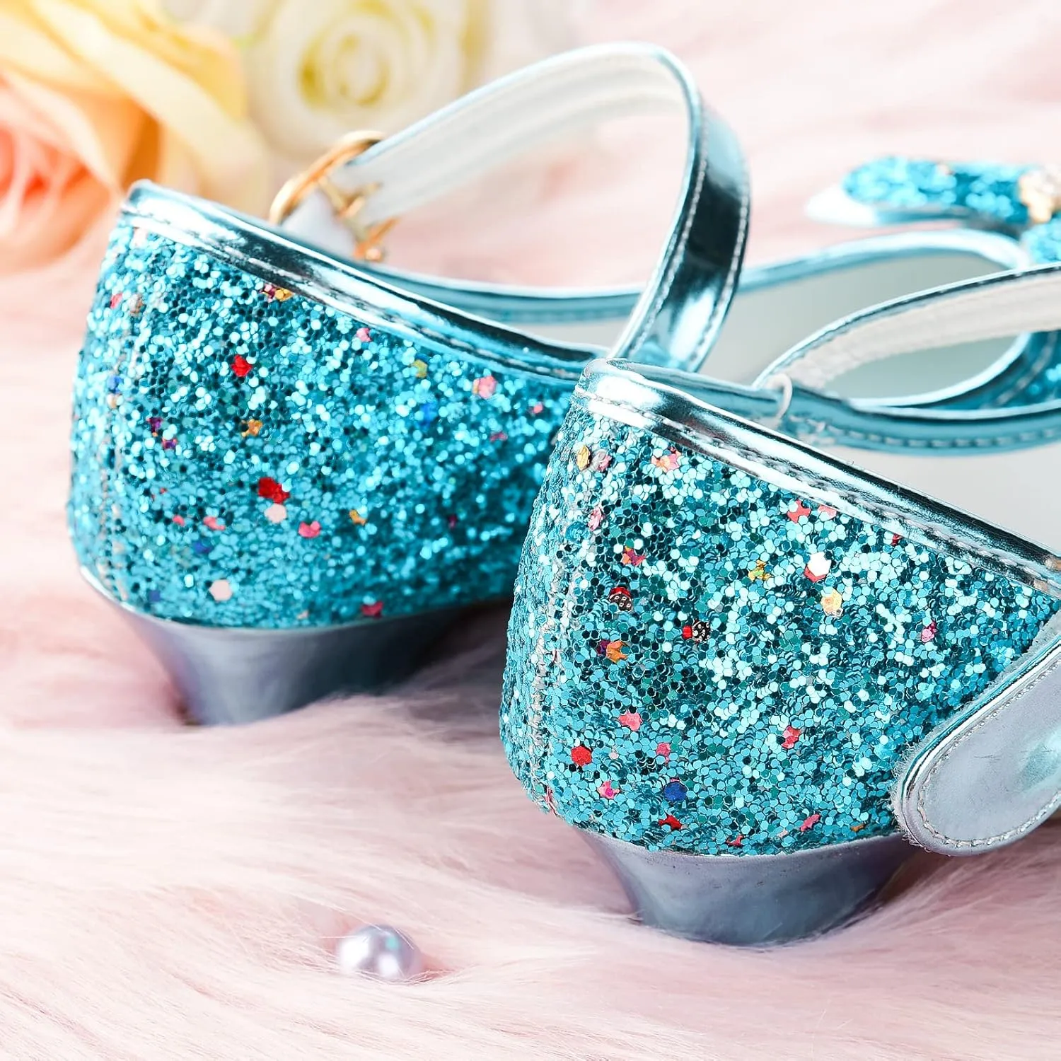 Princess Dress Shoes Flower Girls Low Heel Glitter Party Mary Jane