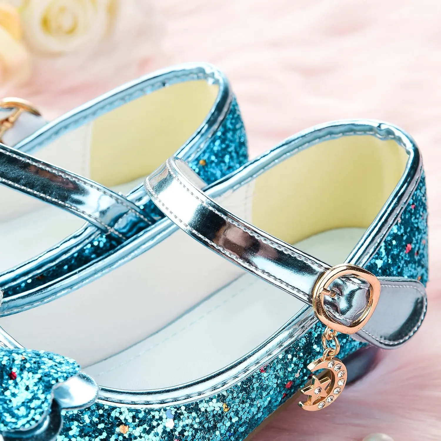 Princess Dress Shoes Flower Girls Low Heel Glitter Party Mary Jane