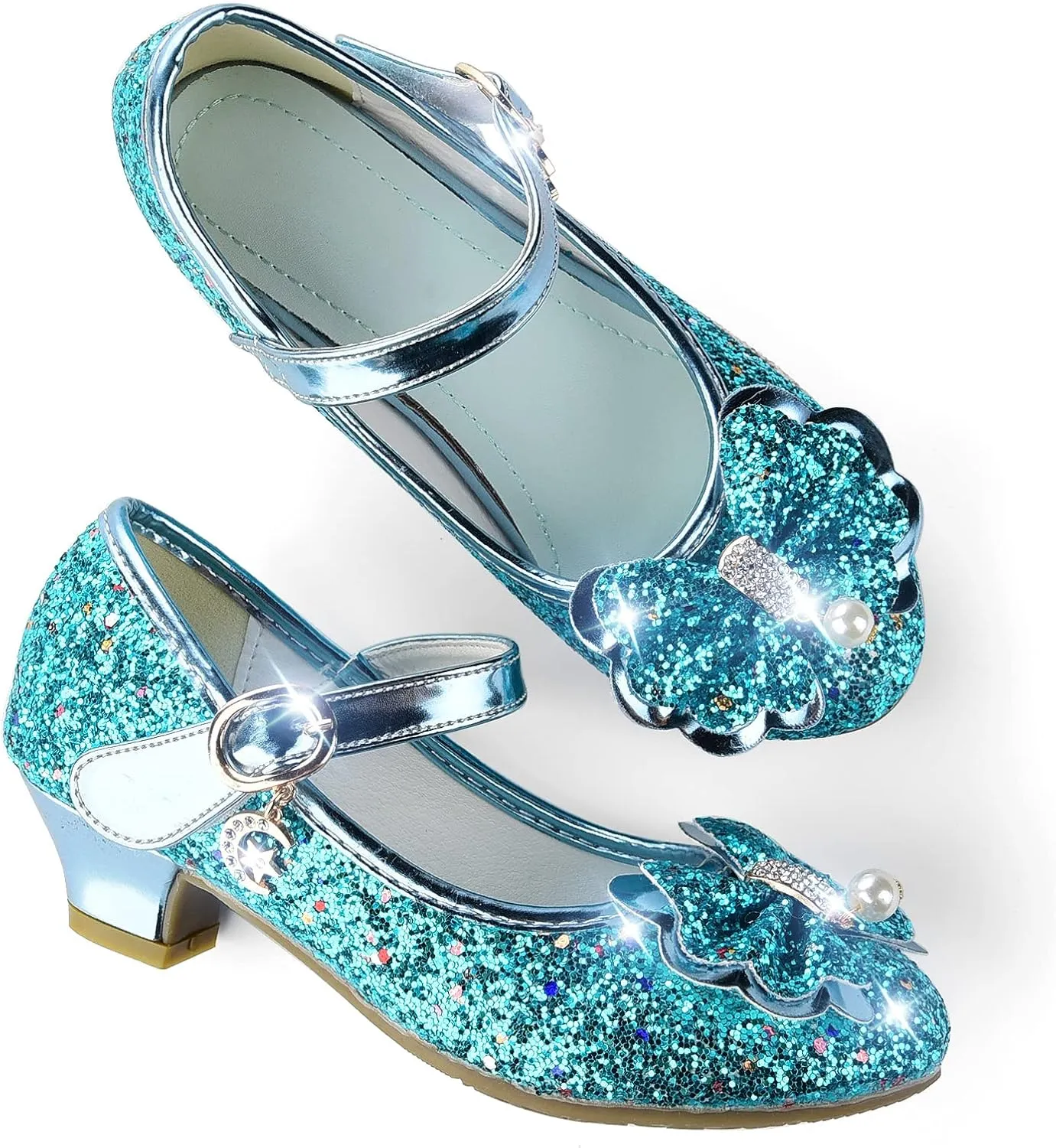 Princess Dress Shoes Flower Girls Low Heel Glitter Party Mary Jane