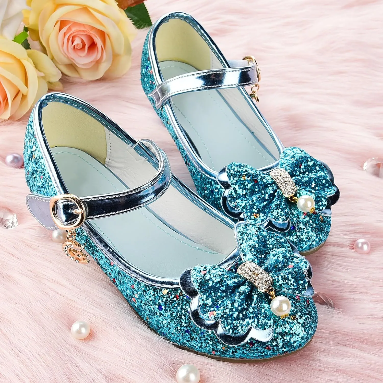 Princess Dress Shoes Flower Girls Low Heel Glitter Party Mary Jane
