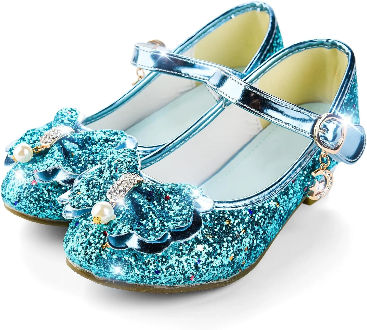 Princess Dress Shoes Flower Girls Low Heel Glitter Party Mary Jane