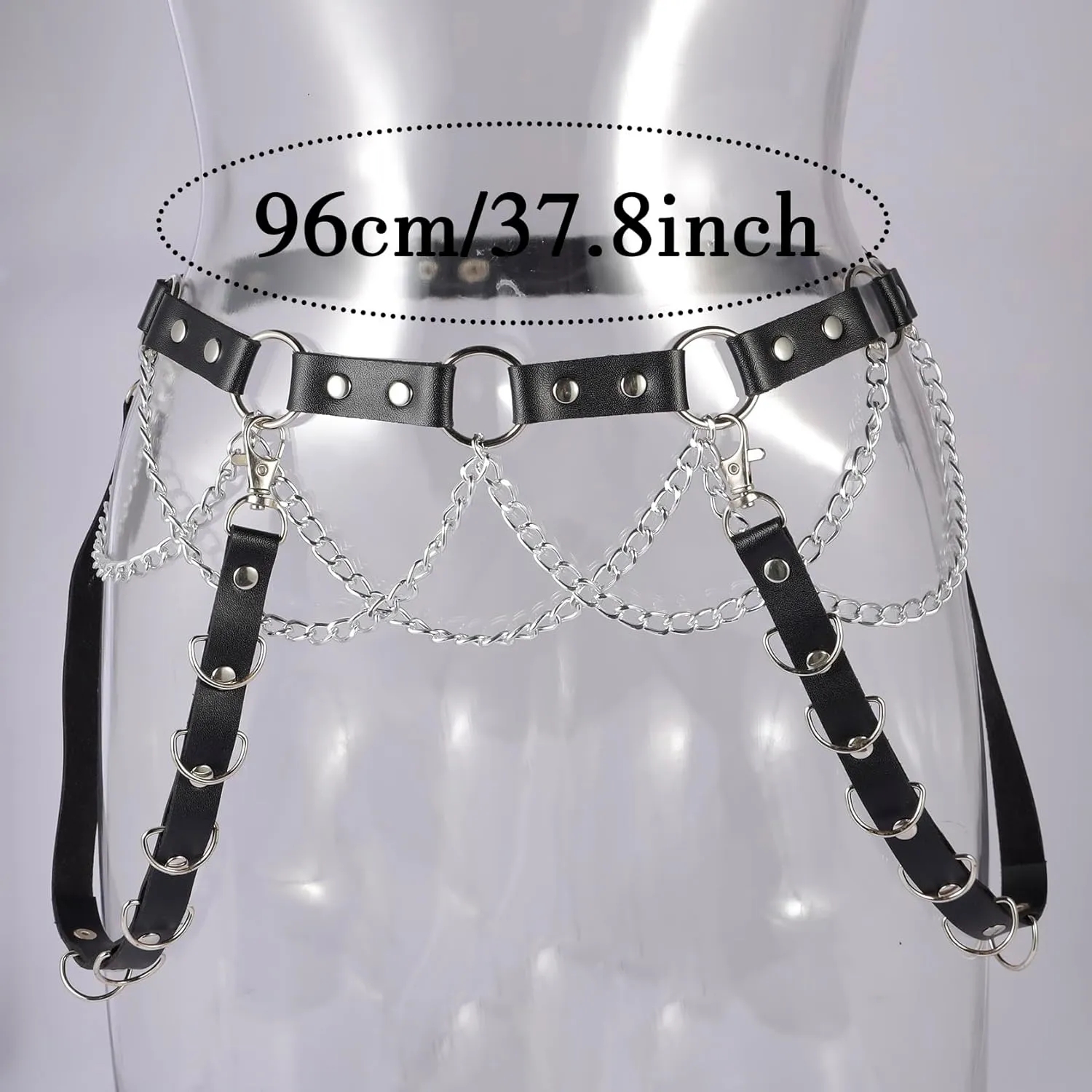 Punk Leather Belt, Gothic Chain Belt for Women, Punk Rock Waist Belts for Jeans Pants