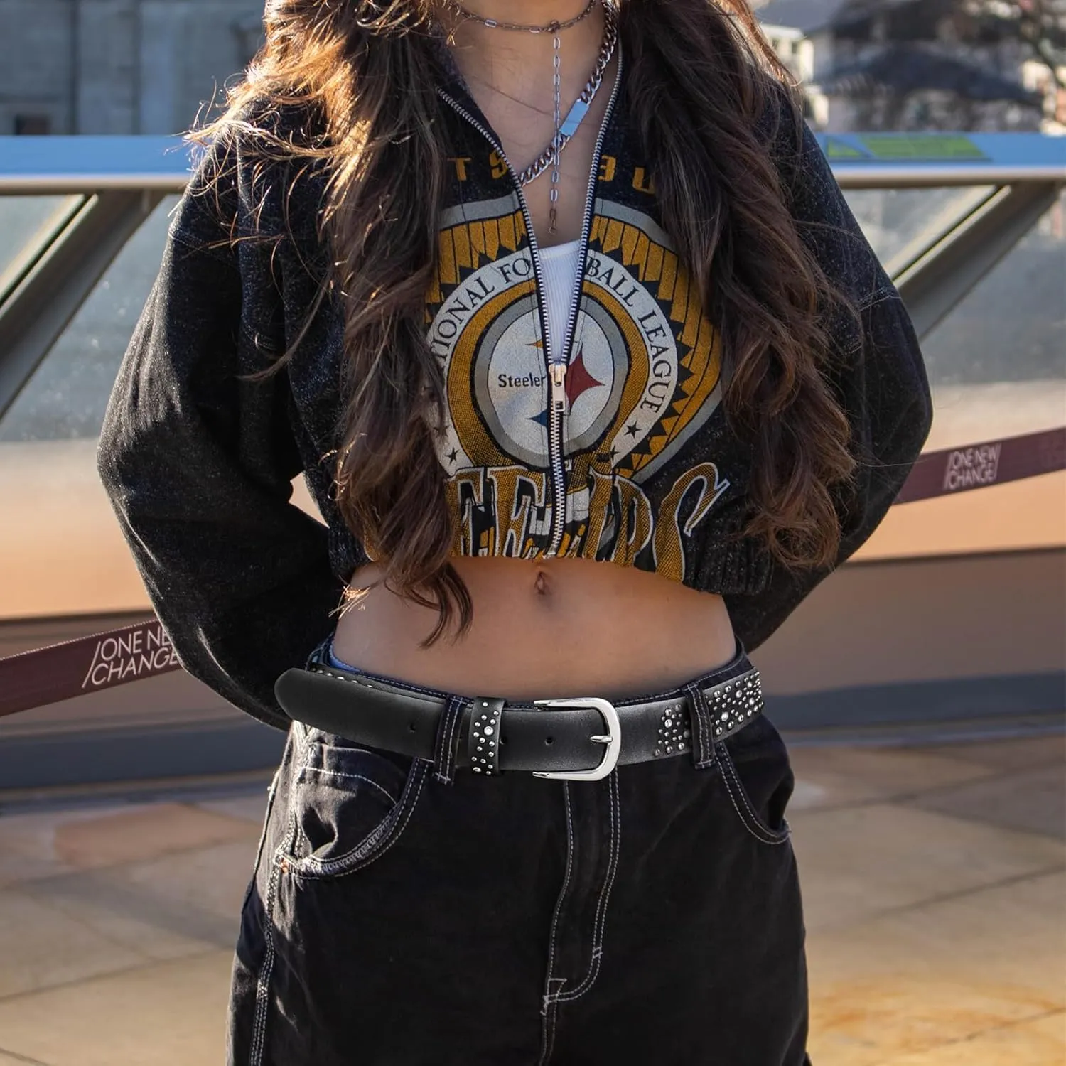 Rhinestone Belt for Women Western Cowgirl Silver Studs Black Leather Belts for Jeans Pants Y2k Bling Belts
