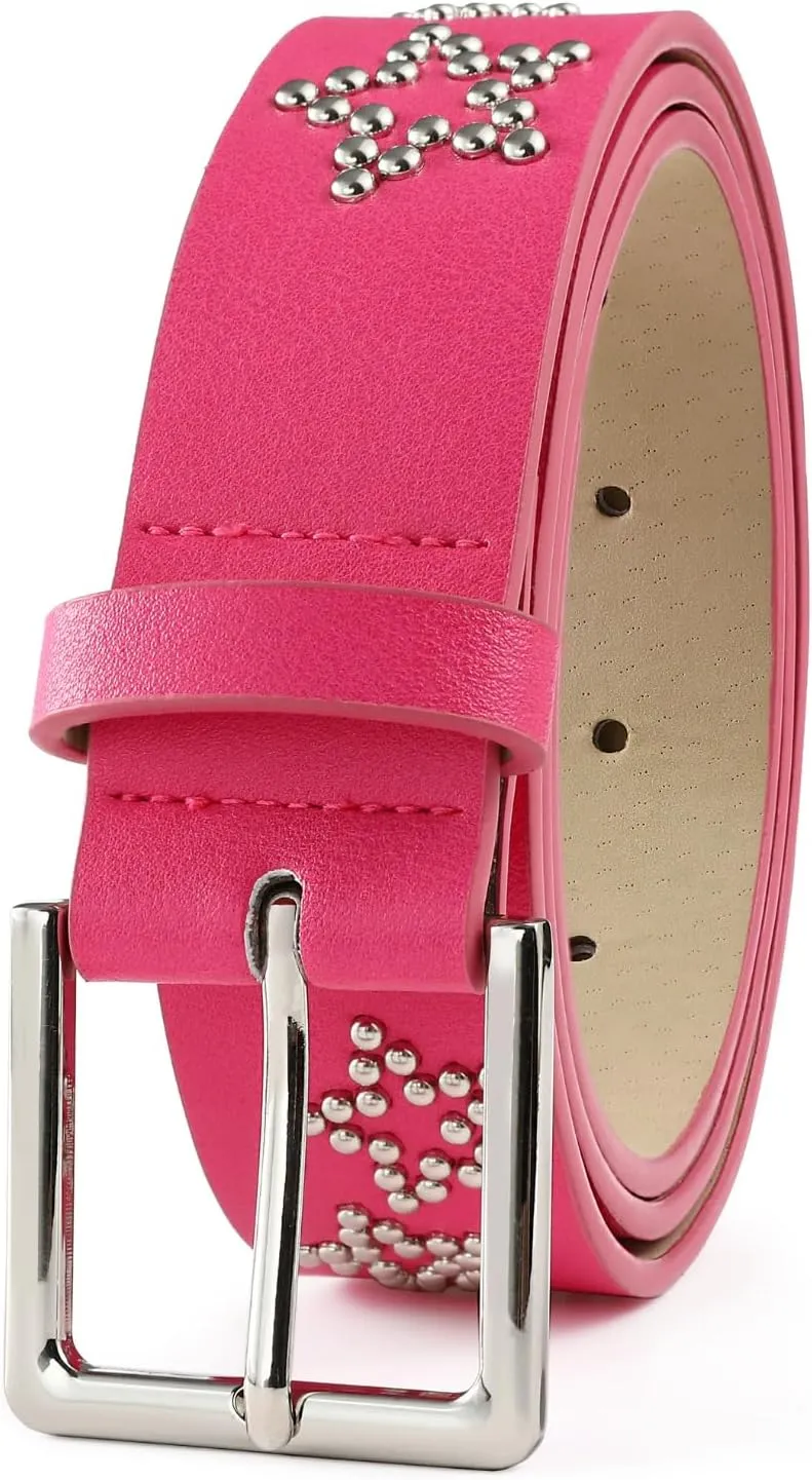 Rhinestone Belt for Women Western Cowgirl Silver Studs Black Leather Belts for Jeans Pants Y2k Bling Belts