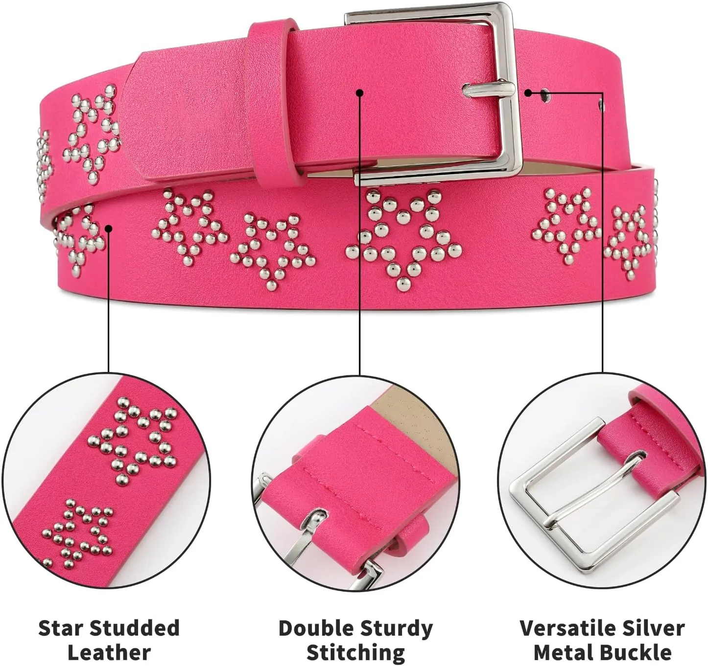Rhinestone Belt for Women Western Cowgirl Silver Studs Black Leather Belts for Jeans Pants Y2k Bling Belts