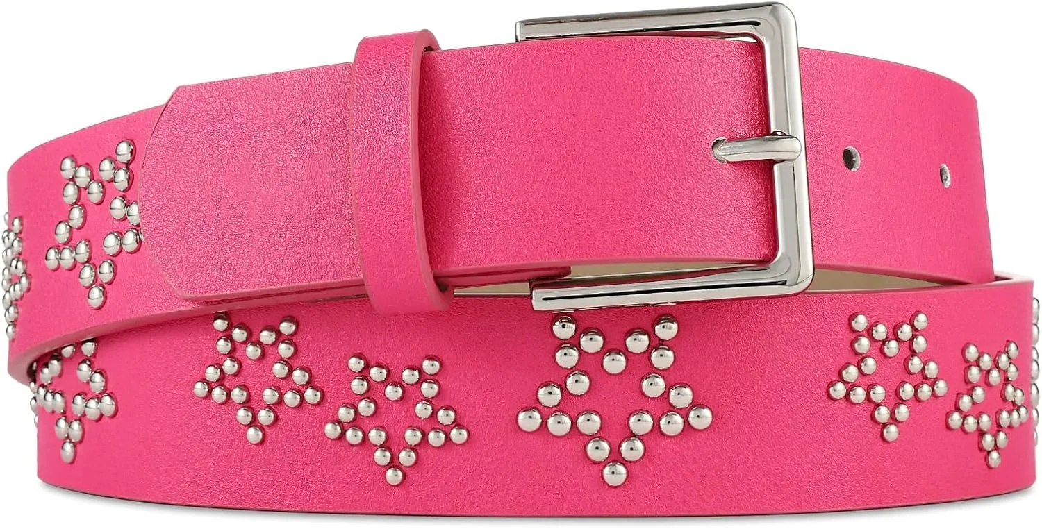 Rhinestone Belt for Women Western Cowgirl Silver Studs Black Leather Belts for Jeans Pants Y2k Bling Belts