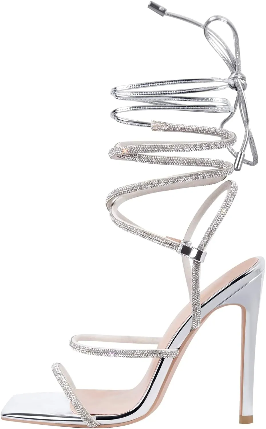 richealnini Women's Square Toe Lace Up Stilettos High Heel Sandals