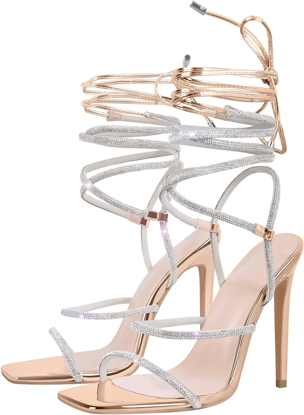 richealnini Women's Square Toe Lace Up Stilettos High Heel Sandals