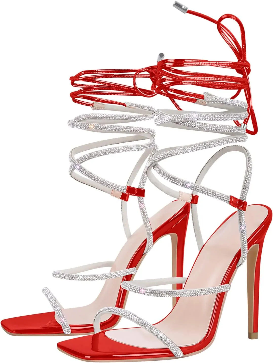 richealnini Women's Square Toe Lace Up Stilettos High Heel Sandals