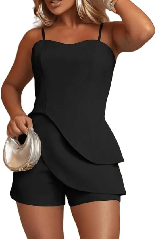 Rompers for Women 2025 Summer Sleeveless Spaghetti Strap Ruffle jumpsuits Casual Dressy Short Overalls