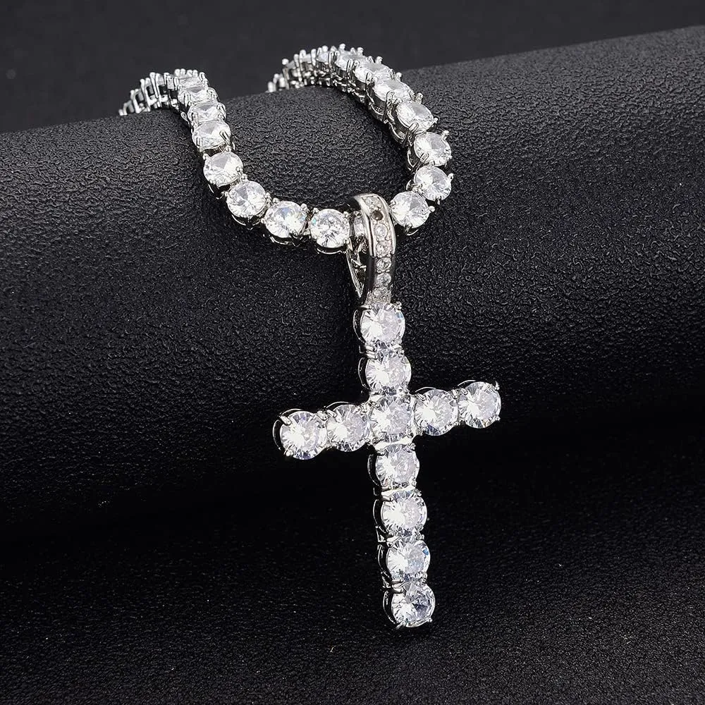 Ronglry Cuban Link Chain for Men - Silver Diamond Necklace