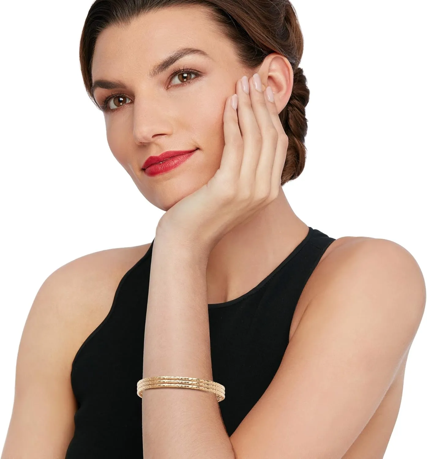 Ross-Simons Italian 22kt Gold Over Sterling Jewelry Set: 3 Hammered Bangle Bracelets