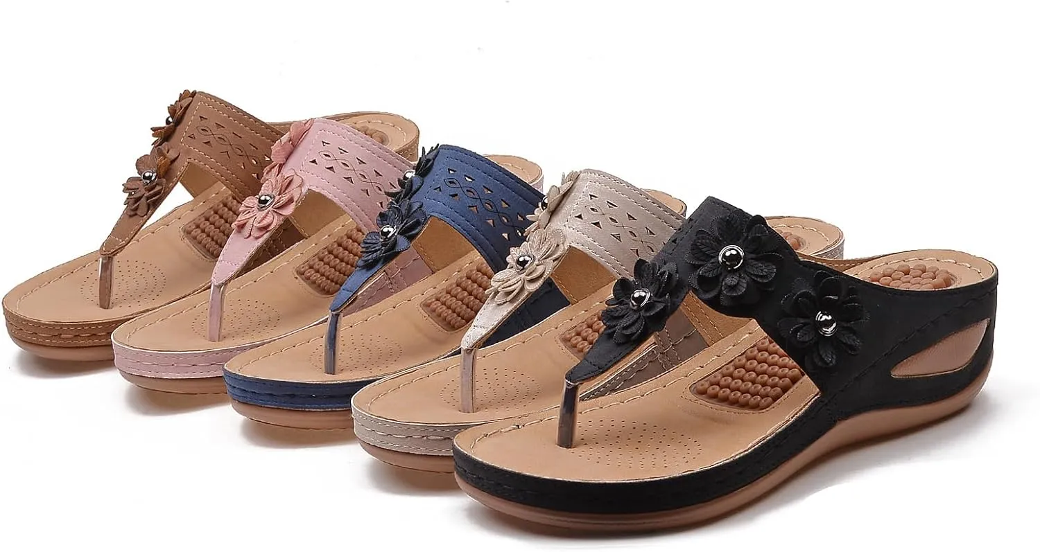 Sandals for Women Wedge Shoes Comfortable Orthopedic Sandals, Womens Dressy Summer Flip Flops Platform Footwear Casual Walking Wedges Flower Orthopedic Flip Flops