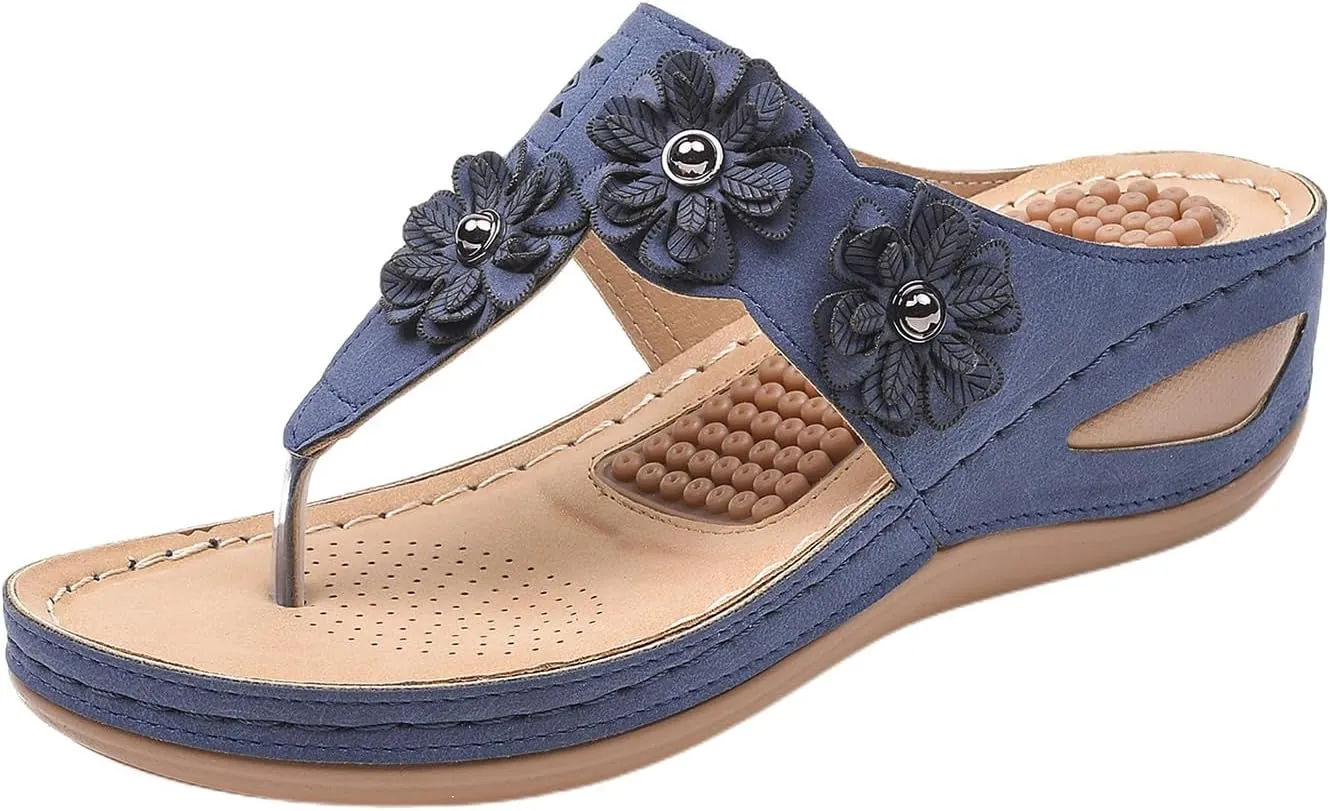 Sandals for Women Wedge Shoes Comfortable Orthopedic Sandals, Womens Dressy Summer Flip Flops Platform Footwear Casual Walking Wedges Flower Orthopedic Flip Flops