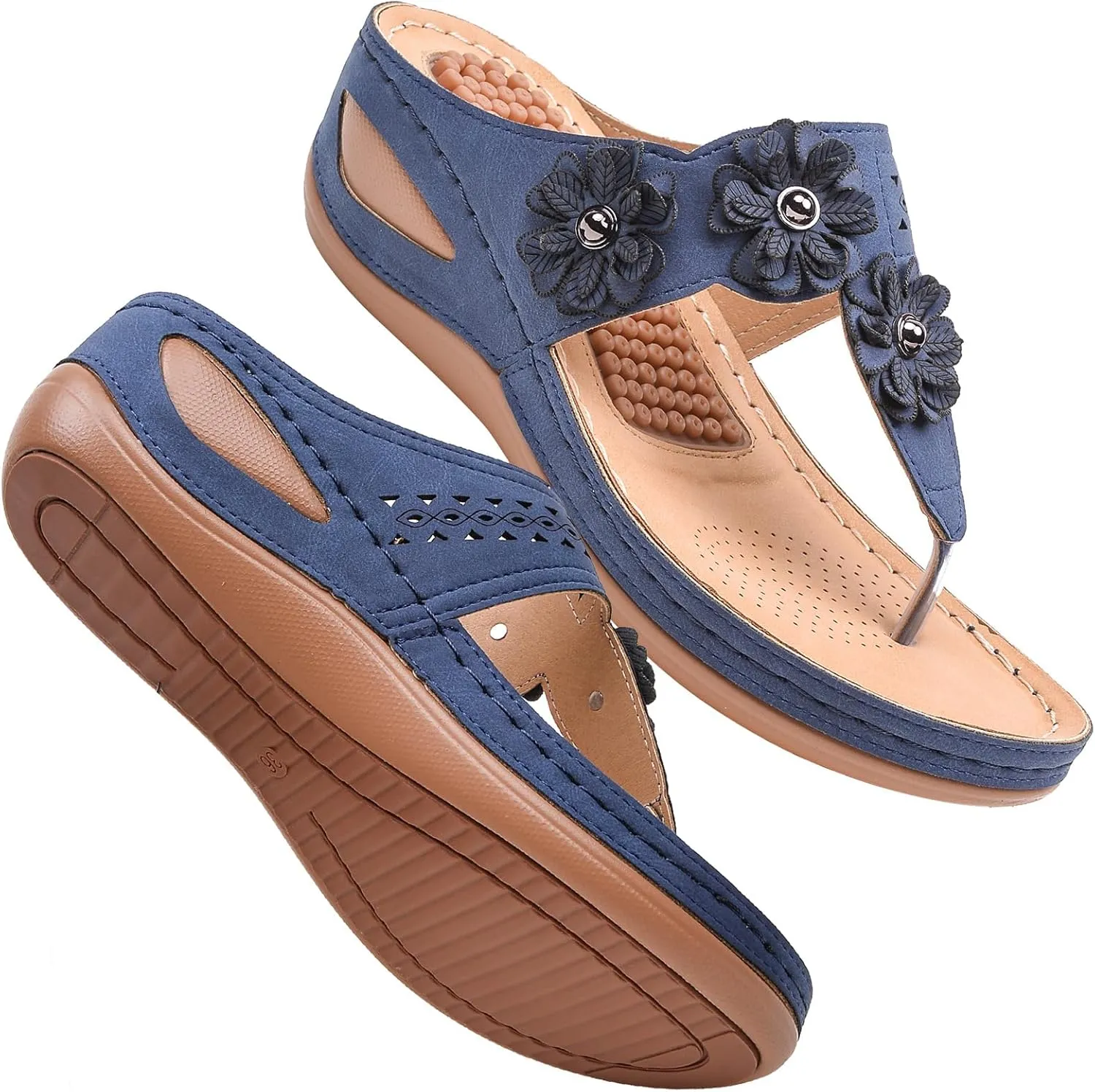 Sandals for Women Wedge Shoes Comfortable Orthopedic Sandals, Womens Dressy Summer Flip Flops Platform Footwear Casual Walking Wedges Flower Orthopedic Flip Flops