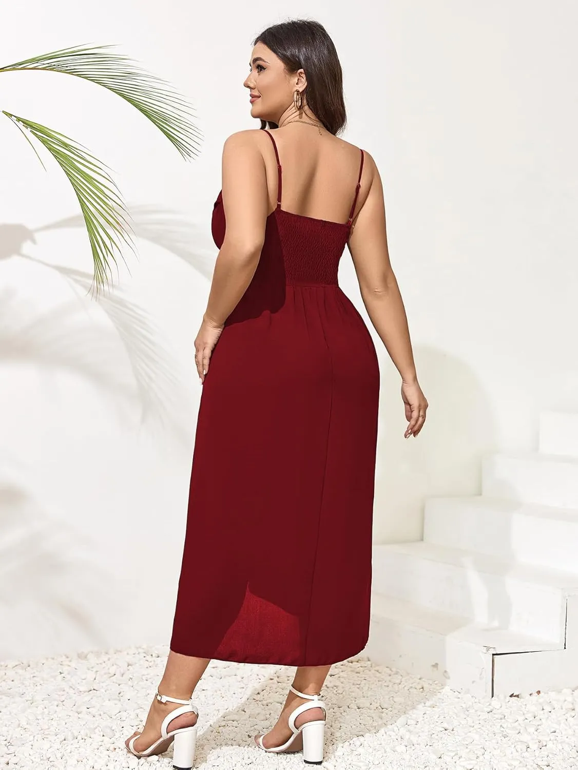 SCOMCHIC Women's Plus Size Dress Sleeveless Spaghetti Strap Cowl Neck Wrap Party Cocktail Cami Dress