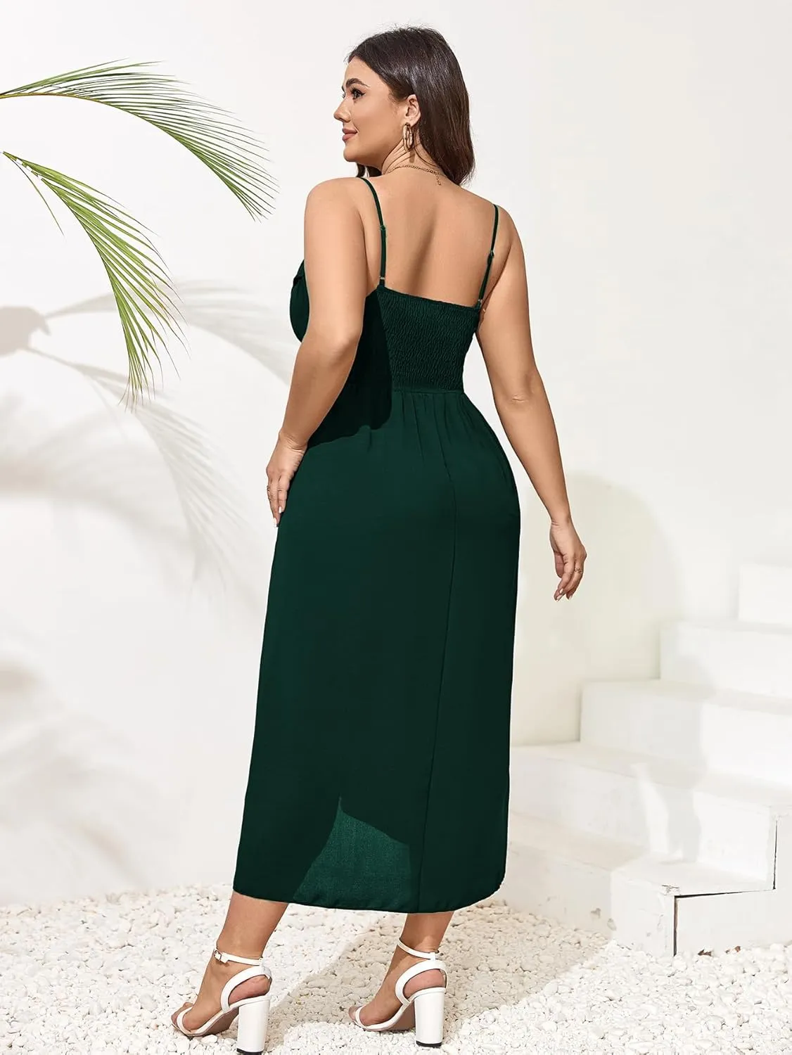 SCOMCHIC Women's Plus Size Dress Sleeveless Spaghetti Strap Cowl Neck Wrap Party Cocktail Cami Dress